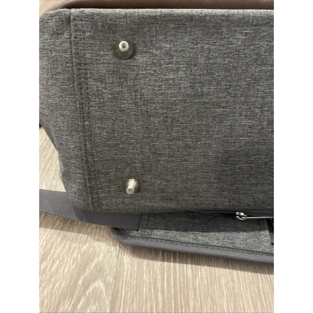 VTG Y2K Chaps Grey Laptop Tote Bag Nylon Brown Trim Silver Logo Luxury Designer